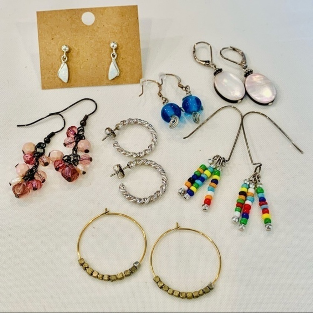 7 pair lot bundle mother of Pearl delicate hoop colorful seed bead statement